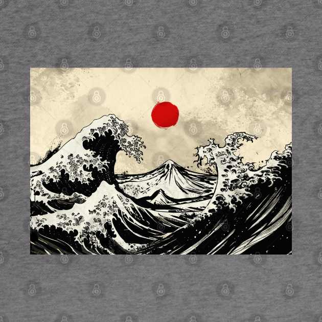 Hokusai waves sumi e style by MCAshe spiritual art 